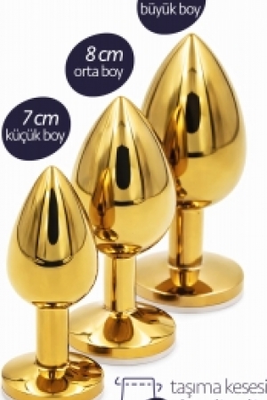 3 Farklı Boy Alıştırıcı Çelik Gold Anal Plug Set Renkli Taşlı Açıcı Ilişkiye Başlangıç Metal Tıkaç