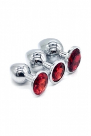 3'lü Kırmızı Küçük Orta Büyük Metal Anal Plug Set
