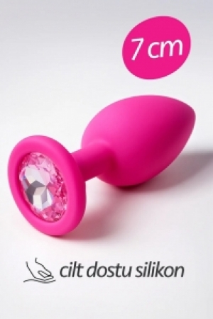 7 cm Pembe Mücevherli Pembe Silikon Anal Plug