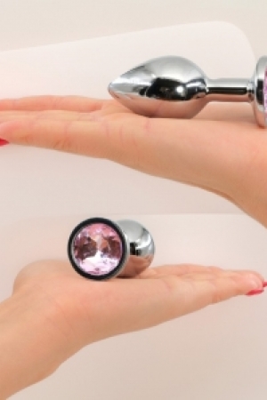 Pembe Mücevher Taşlı Orta Boy Çelik Anal Plug