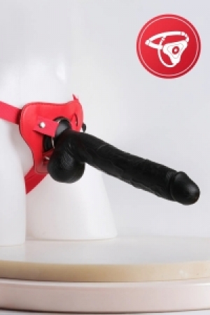 Ultra Büyük 28cm Zenci Kırmızı Kemerli Kalın Strapon