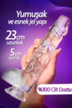 Ultra Yumuşak Şeffaf 23 cm Kalın ve Büyük Gerçekçi Penis Realistik Jel Dokuda Anal Vajinal Dildo
