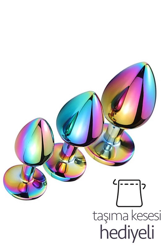 3 adet gökkuşağı renkli metal anal plug seti
