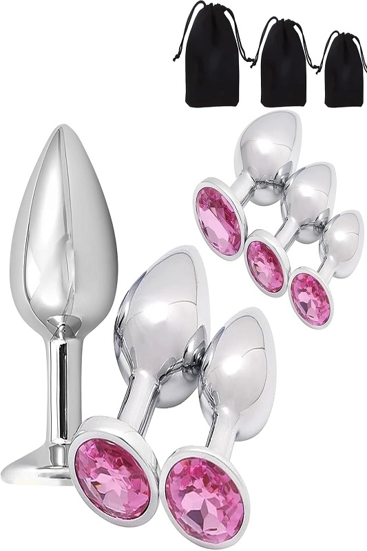 3'lü pembe küçük orta büyük metal anal plug set