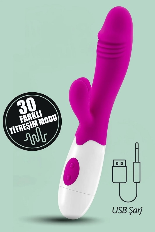 Klitoris ve g noktası uyarıcı titreşimli pembe rabbit vibratör