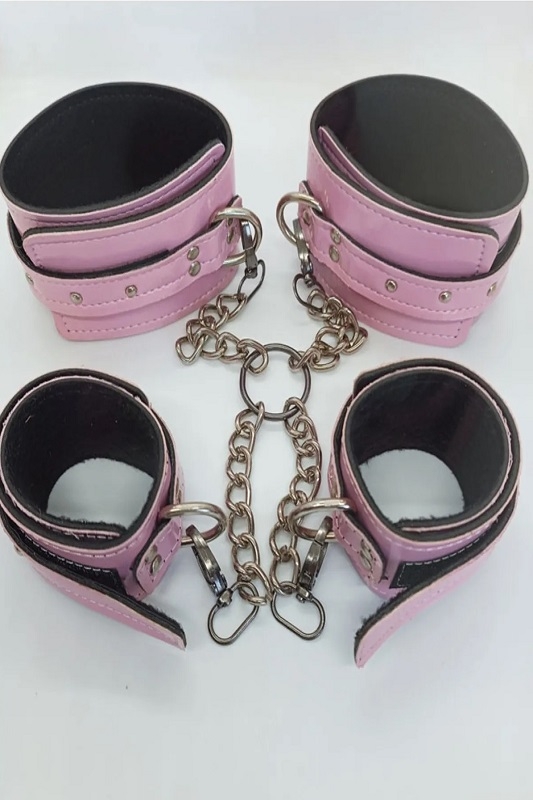 Pembe Deri Fantezi El Ayak Kelepçe