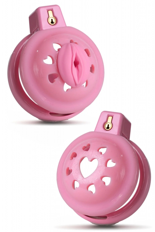 Pembe penis kafesi vajina şeklinde sondalı kalpli kilit sissy kilidi chastity ca