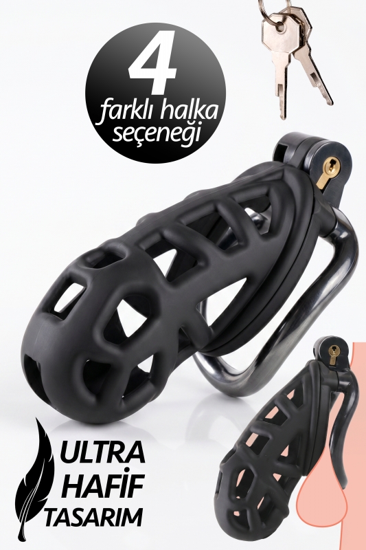 Siyah Sissy Chastity Cage Büyük Boy Male Bekaret Esaret Kafesi