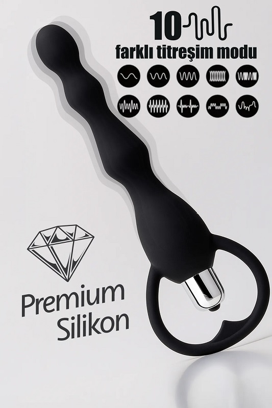 Siyah yüksek kalite silikon 10 farklı mod titreşimli anal vibratör
