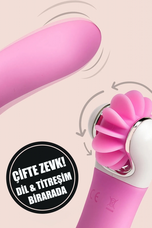 Titreşimli ve 360° dönen dil darbeleri ile uyarıcı vibratör klitoris ve g noktas