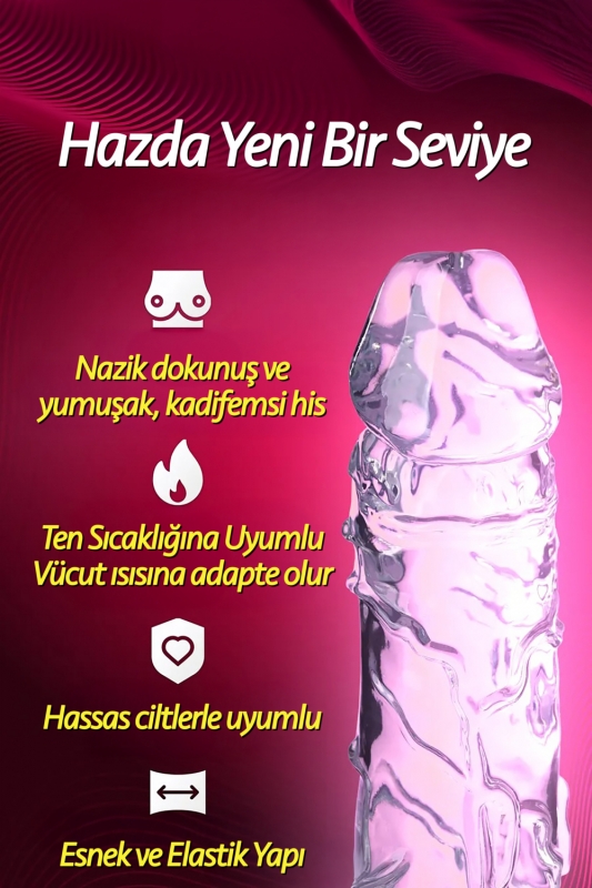Ultra yumuşak şeffaf 18 cm gerçekçi penis realistik jel dokuda yumurtalıksız ana