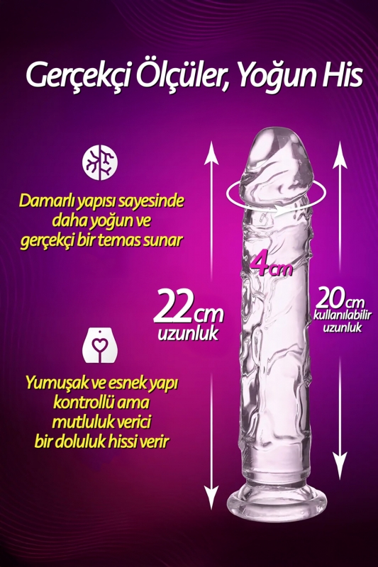 Ultra yumuşak şeffaf 22 cm gerçekçi büyük penis realistik jel dokuda yumurtalıks