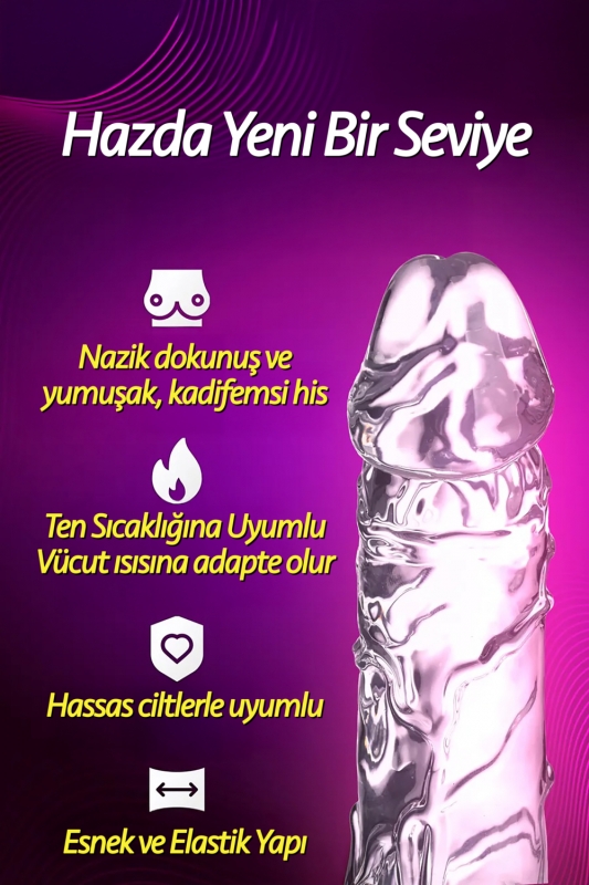 Ultra yumuşak şeffaf 22 cm gerçekçi büyük penis realistik jel dokuda yumurtalıks