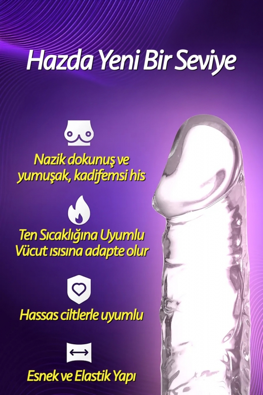 Ultra yumuşak şeffaf 23 cm kalın ve büyük gerçekçi penis realistik jel dokuda an