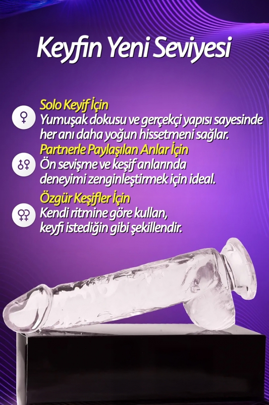 Ultra yumuşak şeffaf 23 cm kalın ve büyük gerçekçi penis realistik jel dokuda an