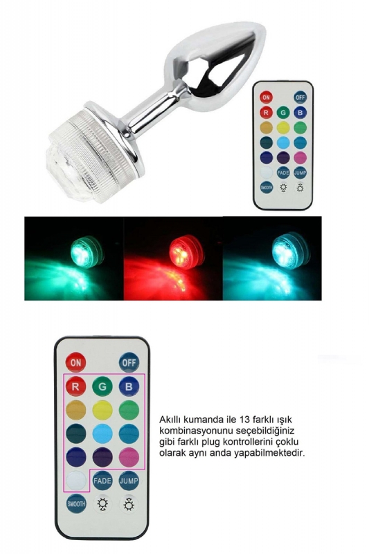 Uzaktan kumandalı led işıklı küçük boy çelik anal plug